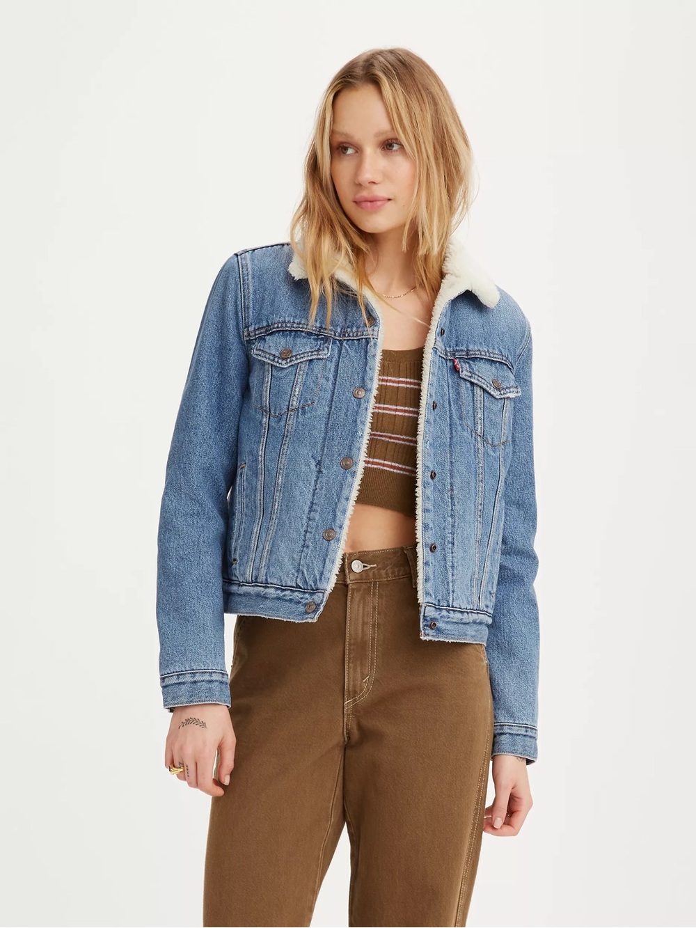 Levi Strauss & Co Light Blue Denim Jacket with Cream Sherpa Collar